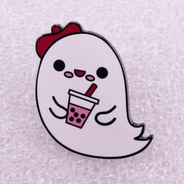 Cute Ghost Drinking Enamel Pin Girl Kawaii Lovely Brooch For Lapel Jacket Denim Badge