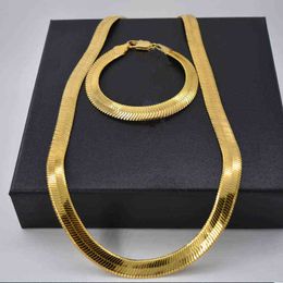 Trend Jewellery Set Yellow Gold Filled Flat Herringbone Chain Necklace & Bracelet Sets Men Accessories 24 8 26 211204 246e