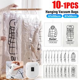 Hanging Vacuum Bags Space Saving Clothes Compression Storage Bag Reusable Empty Pump Wardrobe Quilt Pack 240510