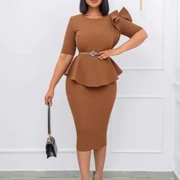 Plus size Dresses New Arrival Short Slve Flower Solid Colour Elegant Sexy Hip Wrap Plus Size Dress With Belt Bodycon Women Summer Dresses Y240510