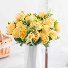 Decorative Flowers Wreaths 30CM Autumn Peony Artificial Flowers Silk Rose Bouquet for Home Wedding Decor Photo Props Indoor Fake Flowers Christmas Decor