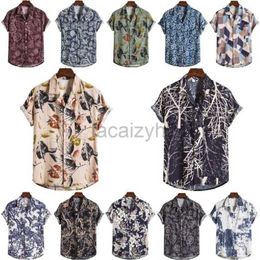 Men's Plus Tees & Polos Summer men's cotton and linen shirt size ethnic style suit collar printed men's short sleeved shirt Casual Shirts