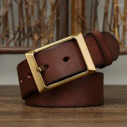 Belts 3.8CM Casual Matte Pure Cowhide High Quality Real Genuine Leather For Men Strap Male Brass Buckle Vintage Jeans