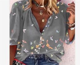Women039s Blouses 2022 Summer Tops Women Shirts Ladies Casual VNeck Long Sleeve Female Top Butterfly Print Buttons Shirt For4593423