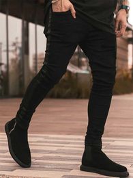 Men's Jeans Street clothing mens tight fitting jeans pants pencil bicycle side striped hip-hop slim fit elastic Q240509