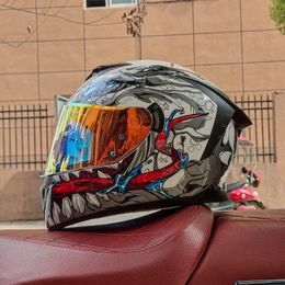 Full Face motorcycle helmet dual shield with removable washable inner lining racing moto 240509