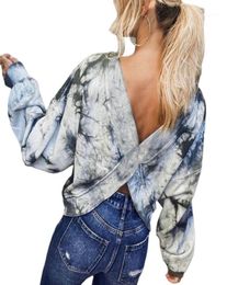 Women039s Polos 2021 Fashion Women Navy Blue Printed Tshirt Sexy Long Sleeve Deep Vneck Loose Cozy Pullover Two Ways To Wear 5880185