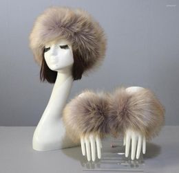 Visors Hat Wrist Sleeves Thickened Furry Set Women Headband Gloves6399866