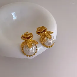 Dangle Earrings Minar Charming Irregular Baroque Pearl Rhinestone Metallic Flower Drop For Women Lady Real Gold Plated Copper Jewellery