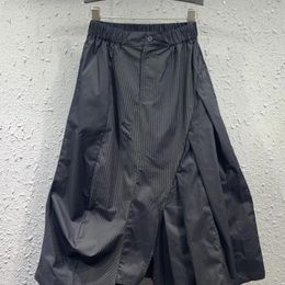 Skirts Limiguyue Irregular Patchwork Black Women Skirt Spring Summer Elasitc Waist Striped A-Line Midi Long Street Wear E388