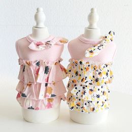 Dog Apparel Pink Yellow Colours Floral Printing Dogs Clothes Xs-xl Sizes Small Garden Skirt Sweet For Spring And Summer 2024