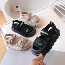 Sandals Childrens and Womens 2024 Summer New Boys Soft Sole Baotou Open Toe Beach Shoes Middle Big Sports H240510