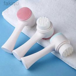 Cleaning Double sided facial cleaning brush silicone facial cleaning brush blackhead removal pore cleaning massage exfoliator facial scrub brush d240510