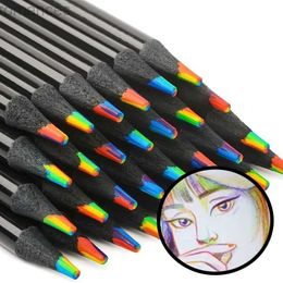 Pencils 5 creative novels gradient 7 Colour rainbow wooden pencils multi-color student art supplies painting d240510