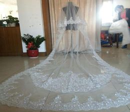 Custommade Stunning Beaded Wedding Veils 2016 Eifflebride with Embellished Lace Applique Edge Two Layer About 3 Metre Long Bridal6785734