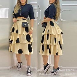 Work Dresses Wepbel Black Tshirt Tops Women Summer Dress Sets Two Piece Skirts Short Sleeve Top Polka Dot Casual Ruffle Skirt