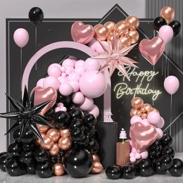 Black pink balloon arch set 131 rose gold love star burst girl birthday balloons wedding engagement single party 240506