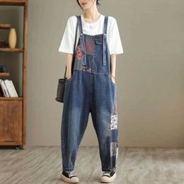 Women's Jumpsuits Rompers Denim Jumpsuits for Women Korean Style Patchwork Design One Piece Outfit Women Rompers Casual Playsuits Vintage Straight Pants Y240510