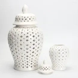 Storage Bottles Flower Pots Delicate Arrangement Stand Vase Ceramic Hollow Porcelain Decorative Tabletop