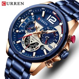 CURREN Green Mens Watches Top Brand Luxury Stainless Steel Quartz Watch Men Sport Date Male Clock Waterproof Wristwatch 240425