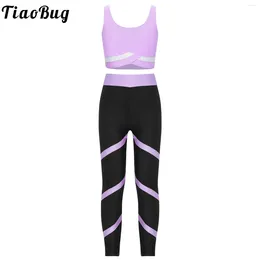 Clothing Sets Kids Girls Sports Gymnastics Skating Costume Sleeveless Athletic Vest Top With Elastic Skinny Pants Gym Workout Yoga