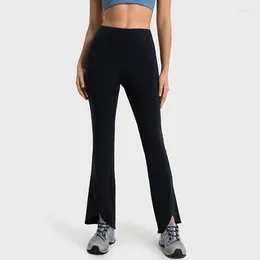 Active Pants Women's Fleece Yoga Without Front Seam High-low Hem Flare Leggings For Running Fitness High Waist Bootcut Workout