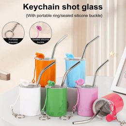 Water Bottles Stainless Steel Wine Glass Double Wall Travel-friendly Drink Cup Mini Tumbler Set With Keychain For Cocktails