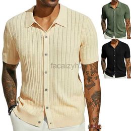 Men's T Shirts Plus Tees & Polos Men's casual knitted shirt, summer new solid Colour top, men's short sleeved lapel, hollowed out and breathable men's clothing Plus Tees