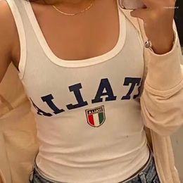 Women's Tanks Y2k Summer Sleeveless Slim E-girl Crop Tops Sexy Top Female White ITALIA Letter Print Vintage T-Shirt Clothes