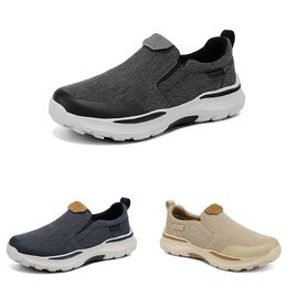 Free Shipping Men Women Running Shoes Anti-Slip Breathable Slip-On Soft Flat Solid Khaki Grey Blue Mens Trainers Sport Sneakers GAI