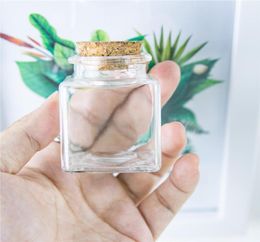 50ml Squareness Hyaline Glass Container with Cork Creative Decoration Bottle Candy Storage Jar Refillable Handicrafts Vial 6Pcs19306100