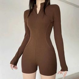 Women's Jumpsuits Rompers Female Jumpsuit Solid Bodycon Bodysuits Women O-Neck Sexy T-shirts American Retro Long Slve Tight Clothes for Women Rompers Y240510