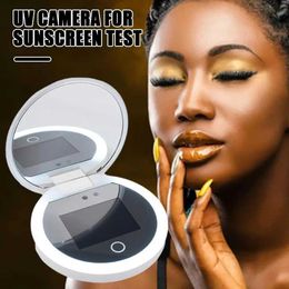 Compact Mirrors Intelligent UV testing camera makeup mirror handheld LED portable rechargeable protective glasses sun protection detection and removal Q240509