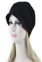 Women Soild Muslim Turban Caps India Hat Stretch Scarf Ruffle Cancer Chemo Beanie Headscarf Hair Loss Head Wrap Hat T1P5408286