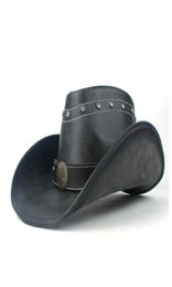 Berets 100 Leather Men Women Black Western Cowboy Hat Wide Brim Outdoor Sombrero Hombre Cowgirl3570082