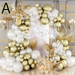 Party Decoration Colorful Balloon White And Golden Cream Peach Garland Arch Kit Theme Decor Birthday Celebration