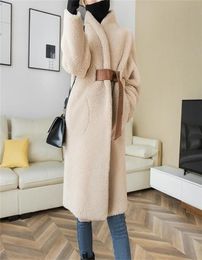 Autumn Winter Long Wool Coat Women Thickened Warm Classic Fashion Fur Integrated Lace Up Cashmere Jacket Woman Parkas Luxury 201211486435