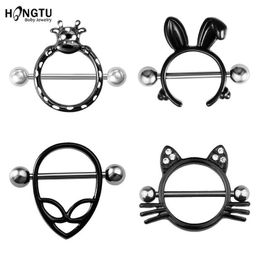 Nipple Rings 2Pc Black Animal Nipple Piercing Bar Breast Piercing Jewellery Surgical steel Nipple Rings Shield Cover Barbell Sexy Piercings 14G Y240510