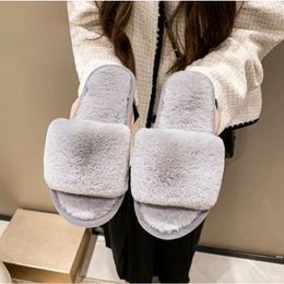 Dress Shoes Fur Women Slippers Winter Fashion Plush Shallow Mouth Indoor Outdoor Flip-flop Casual Bedroom Solid Colour Slides Flat