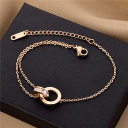 Titanium Steel Roman Double Ring Diamond Studded Womens Circular Bracelet with Colour Retention High-end Feel Chain Cool and Numeral Price