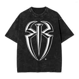 Men's T Shirts Mens T-Shirt R-Romen R-Reigns Washed T-Shirts Hip Hop Wrestling Logo Summer Tees Y2K Classic Design Loose Tops Gift