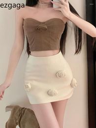 Skirts Ezgaga Women Flowers Sexy Elegant French Style Chic High Waist Summer Fashion Mini Skirt Party Clubwear Street Casual