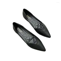 Casual Shoes Plus Size 31-46 Women Leather Solid Color Basic Style All Match Black Working Flock Pointed Toe