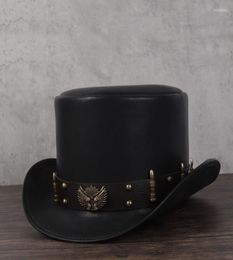 Berets Leather Top Hat President Traditional Fedoras Women Men Magician Steampunk Cosplay Party Caps Dropshiping 3Size 13CM1288427