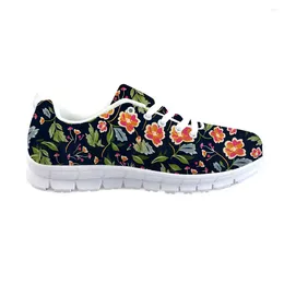Casual Shoes Girls With Green Leaves And Flowers Pattern Sneakers Ladies Mesh Footwear Spring Flats 3D Full Print Running Shoe