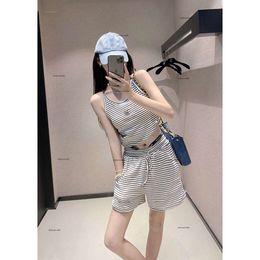 Brand pants set Women sleeveless top two-piece Designer Cross shoulder strap vest fashion logo Striped shorts suit women pant 2pcs May 08