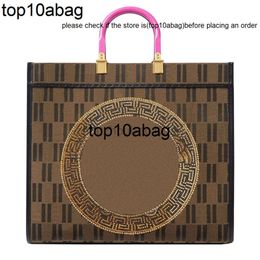 fendig bags Canvas Handbag Tote Bag Shopping Bags Classic Letters Printing Embroidery Hardware Accessories Rhinestone Decoration Removable Stra