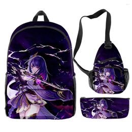 Backpack Creative Raiden Shogun Genshin Impact 3D Print 3pcs/Set Pupil School Bags Trendy Travel Laptop Chest Bag Pencil Case