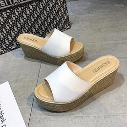 Slippers Summer Woman Shoes Platform Wedge Beach High Heels 7CM Women Slipper Ladies Cork Gold Heel Flip Flop Sandals