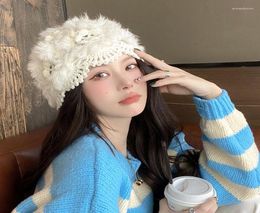 Berets Fashion Hair Knitted Pullover Bud Silk Hat Ear Protection Warm Plush Winter Hollow Out Cold Casual For Women4519327